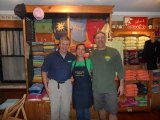 Regular customer Jim Borland poses with coffee shop owners Joelle and Justin LeBlanc